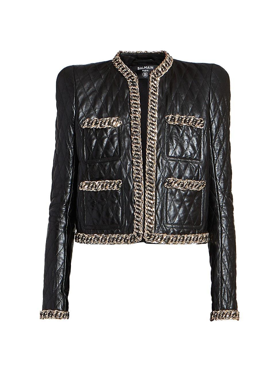 Womens Quilted Leather Chain Jacket Product Image