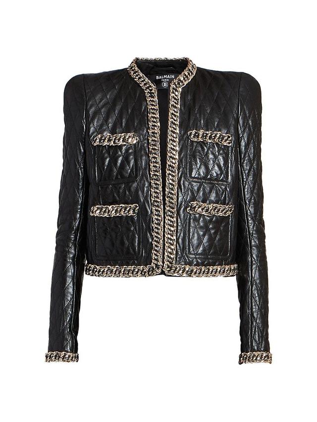 Womens Quilted Leather Chain Jacket Product Image