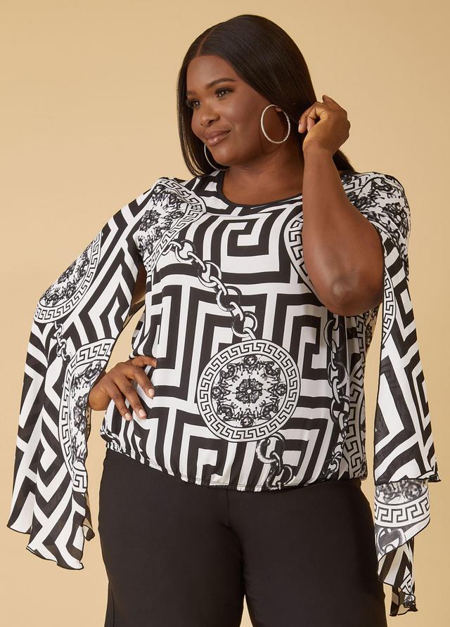 Plus Size Cape Sleeved Printed Blouse Ashley Stewart Product Image