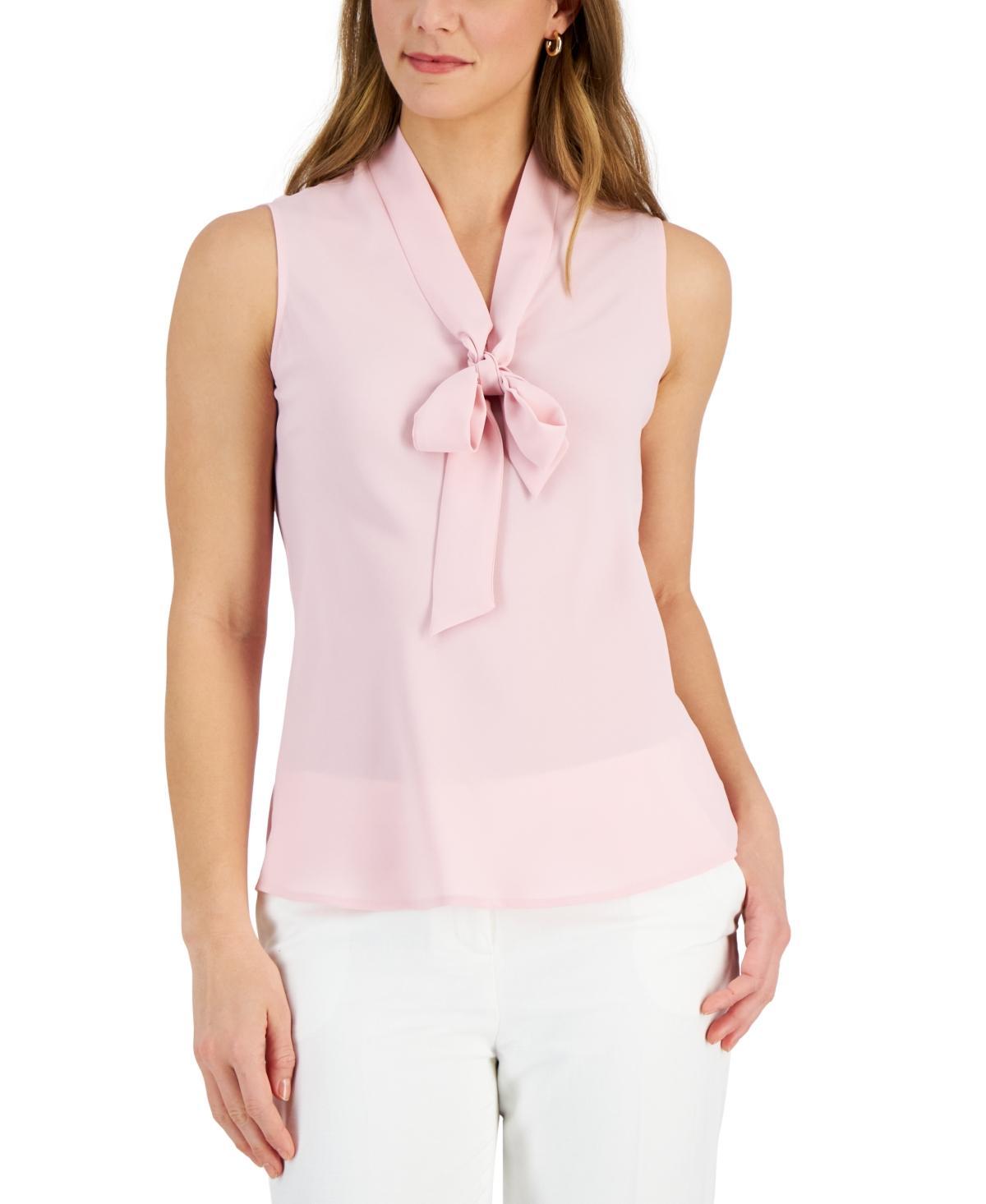 Kasper Tie V-Neck Sleeveless Crepe de Chine Top Product Image