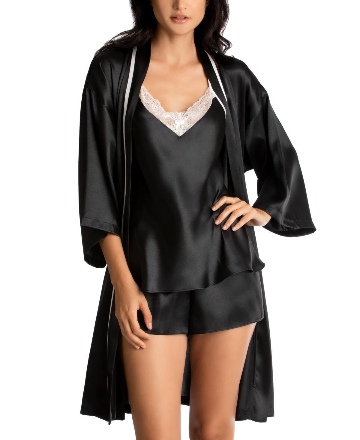 Linea Donatella Bride Satin Wrap Robe, Cami & Tap Shorts Set - Black/ Product Image