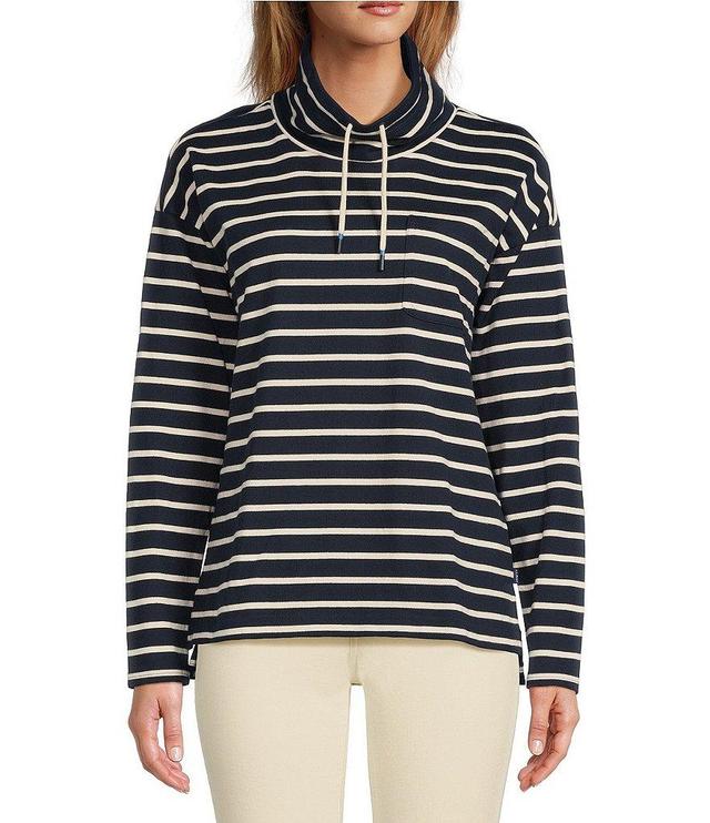 L.L.Bean Heritage Mariner Cotton Jersey Striped Funnel Neck Long Sleeve Top Product Image