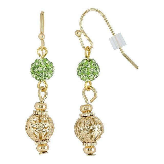 2028 Gold-Tone Green Fireball and Filigree Drop Earrings Product Image