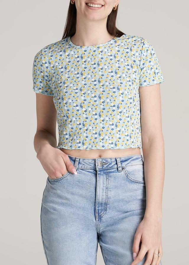 Cropped Waffle Tee in Corydalis Blue Floral - Women's Tall T-Shirts Female Product Image