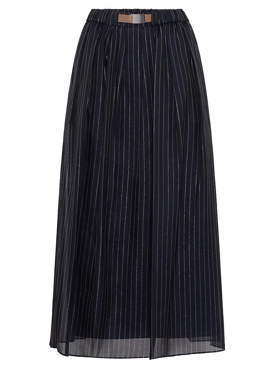 Womens Cotton Sparkling Stripe Gauze Midi Skirt Product Image