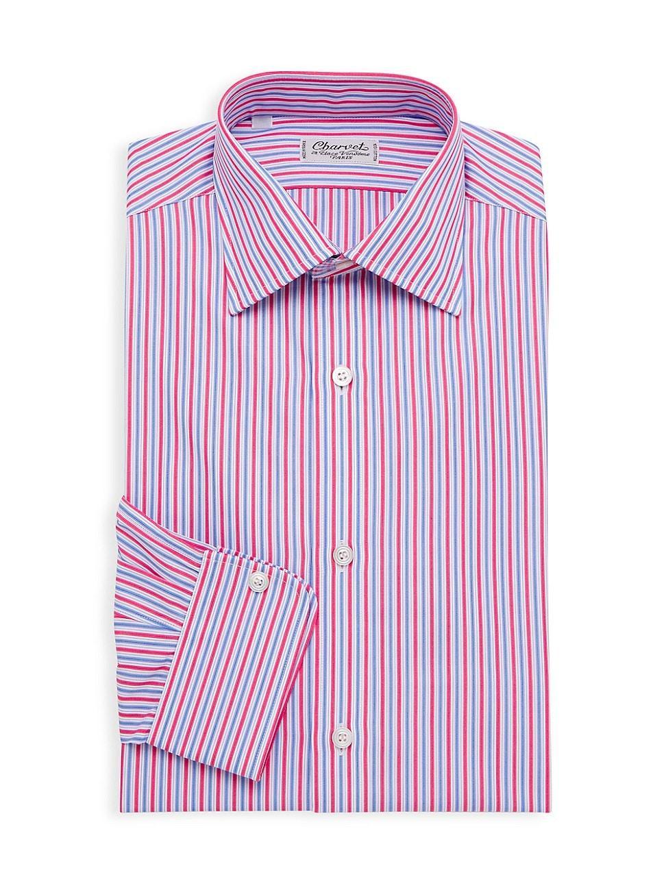 Mens Striped Cotton Chambray Dress Shirt Product Image