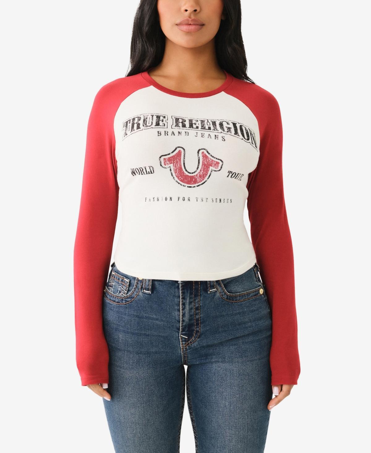 True Religion Womens Vintage-Style Contrast Raglan Top - Winter White Product Image