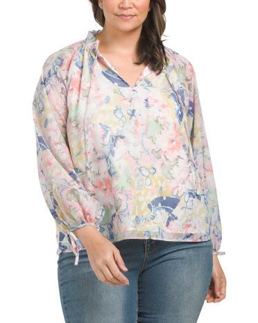 Plus Long Sleeve Printed Blouse for Women Product Image