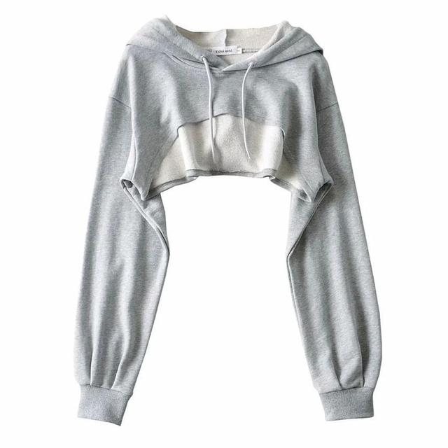 Plain Asymmetrical Cropped Hoodie / Crop Tank Top Product Image