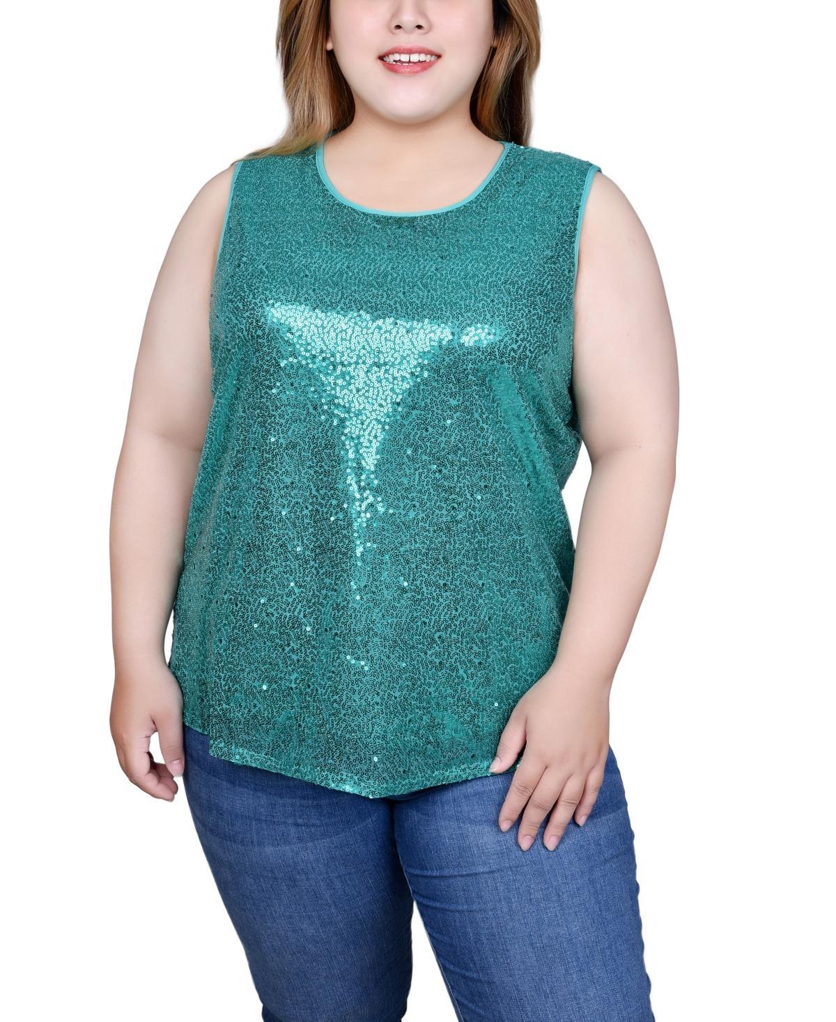 Ny Collection Plus Size Sleeveless Sequined Tank Top with Combo Banding Product Image