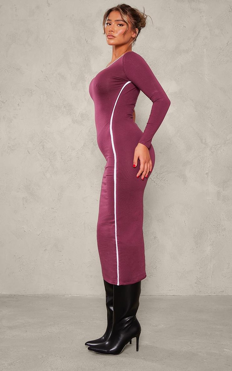 Burgundy Cotton Contrast Seam One Shoulder Midaxi Dress Product Image