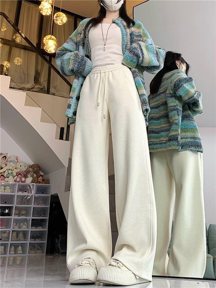 High Waist Plain Wide Leg Sweatpants Product Image