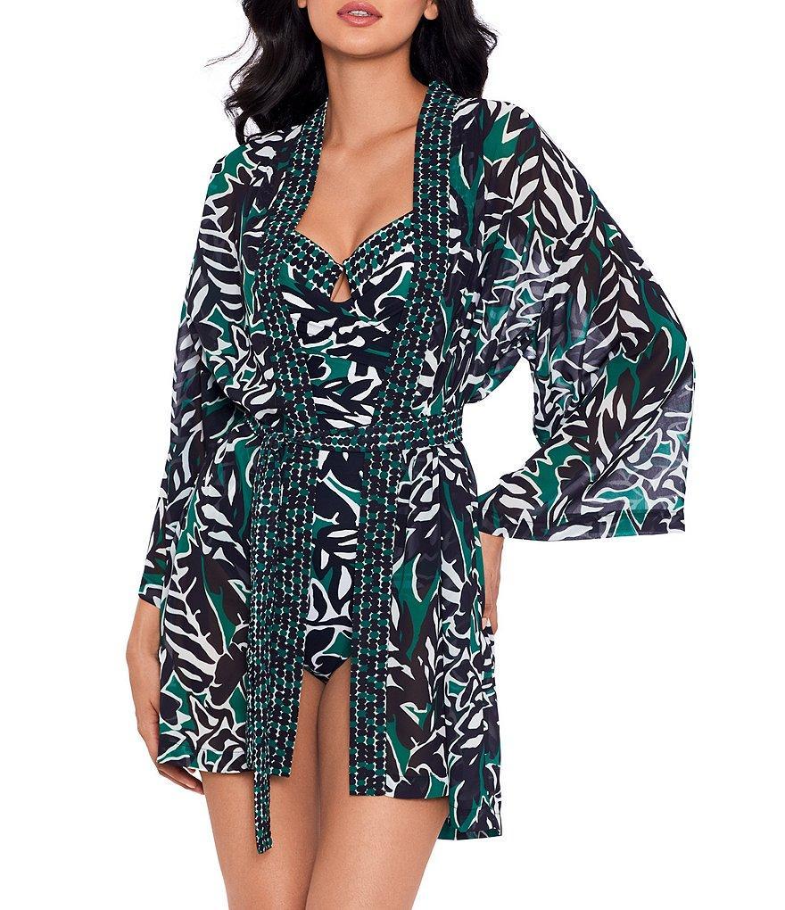 Miraclesuit Palma Verde Printed Open Front Belted Kimono Swim Cover-Up Product Image