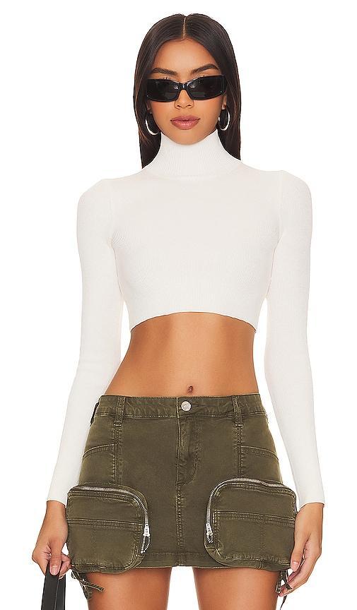 NBD Cara Cropped Knit Mock Neck in Ivory. Size L, S, XL. Product Image