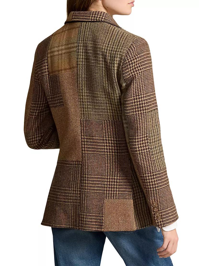 Patchwork Tweed Herringbone Single-Breasted Blazer Product Image