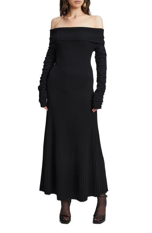 Bardot Marta Pleated Off the Shoulder Long Sleeve Maxi Dress Product Image