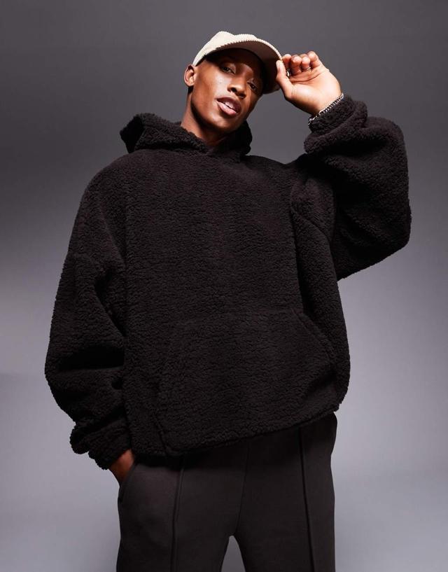 ASOS DESIGN extreme oversized borg hoodie in brown Product Image