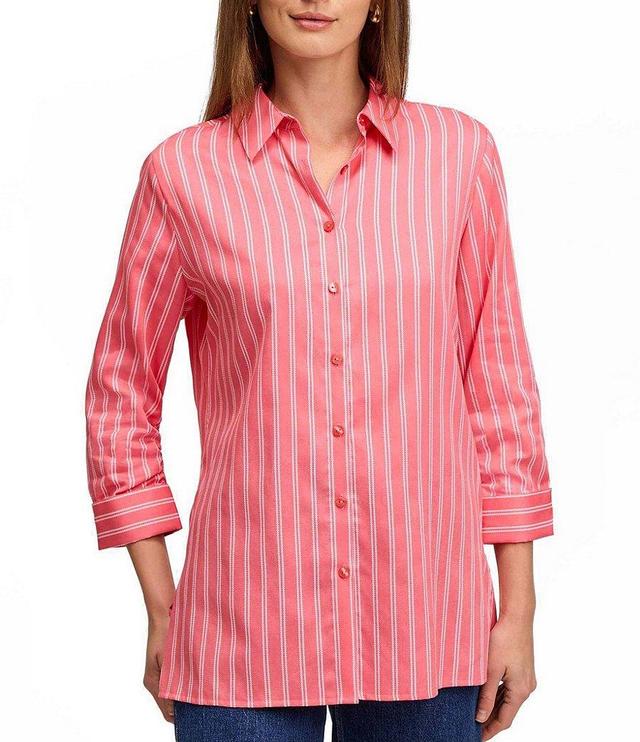 Foxcroft Striped Evelyn Point Collar 3/4 Sleeve Top Product Image