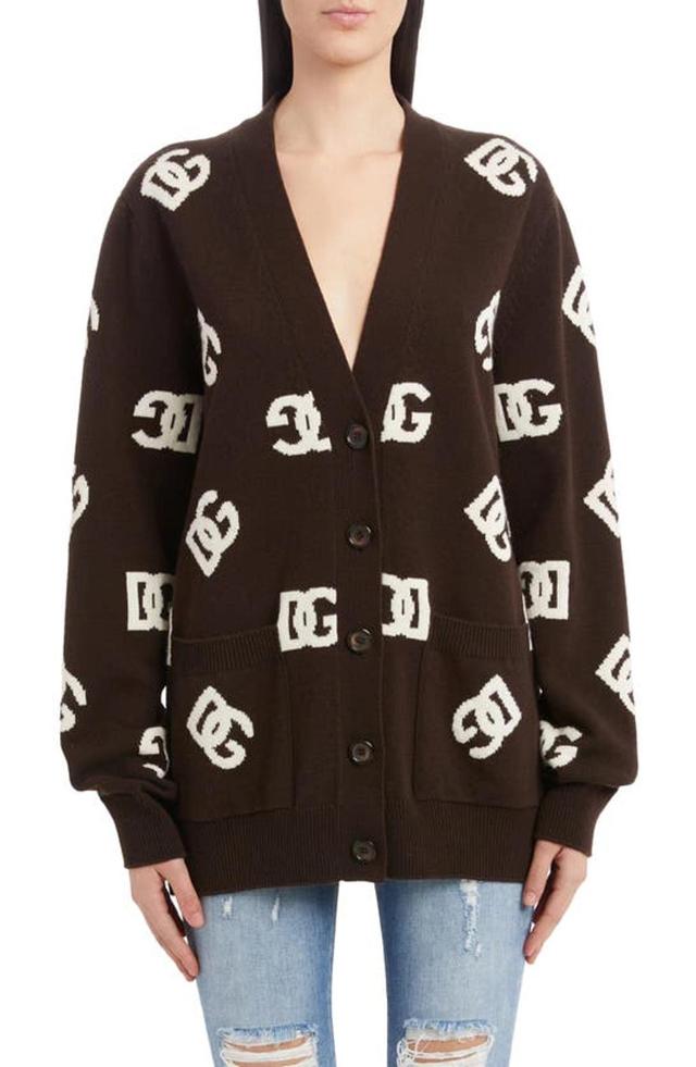 Logo Virgin Wool Cardigan In Multicolor Product Image