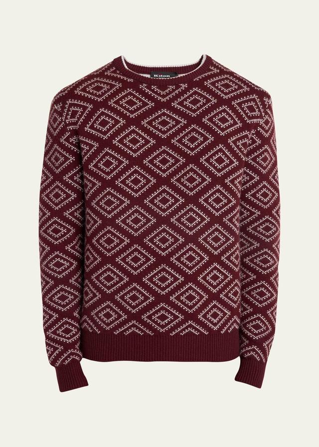 Mens Cashmere Diamond Jacquard Crewneck Sweater Product Image