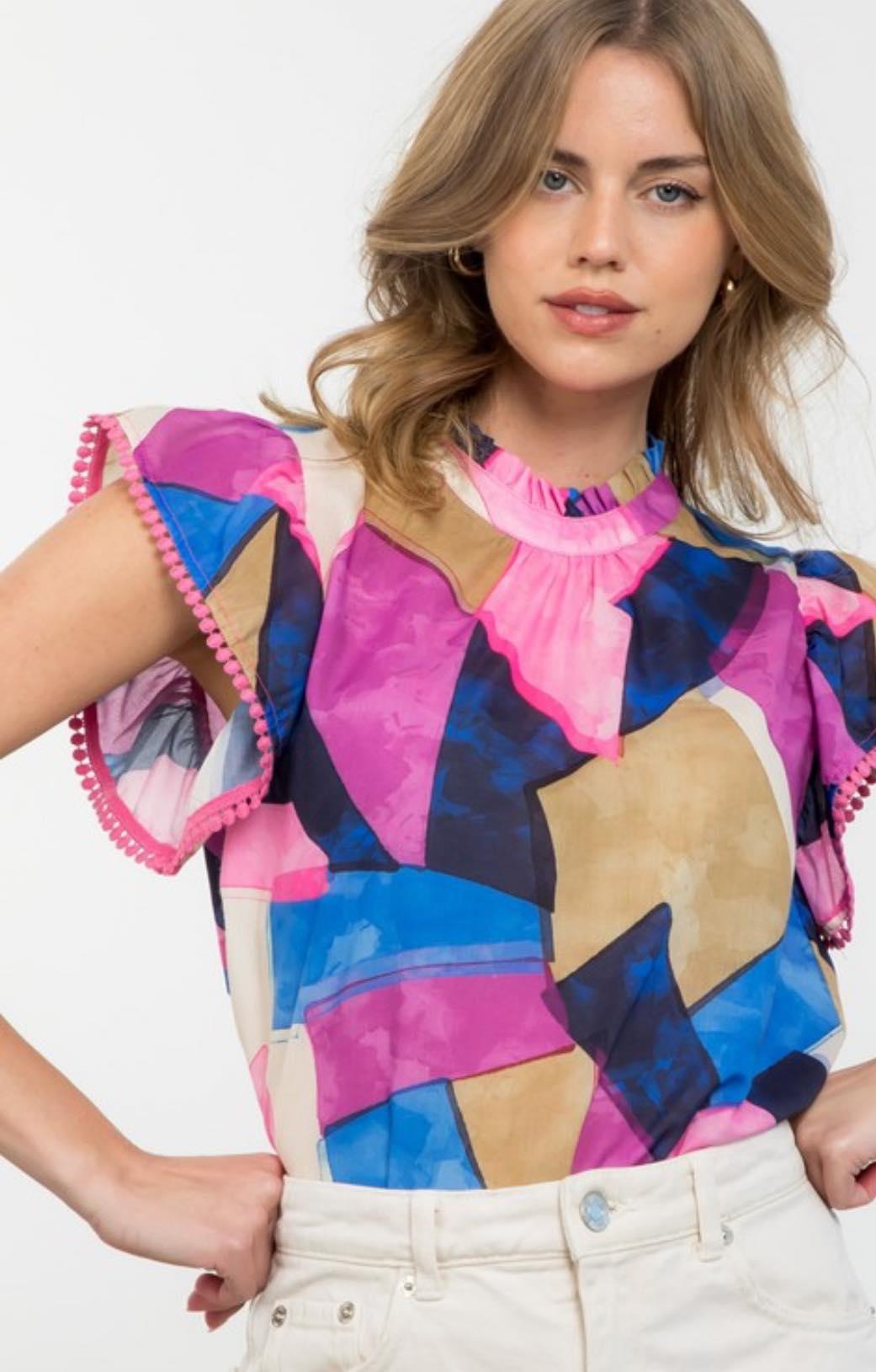 Flutter Sleeve Multi Color Top Product Image