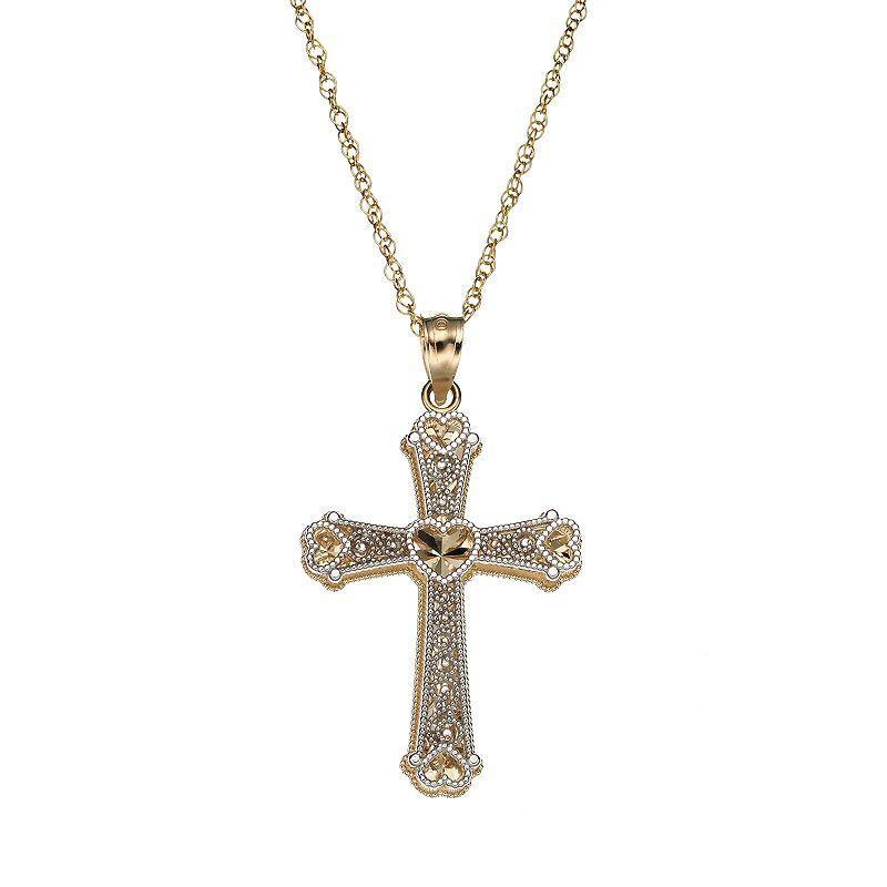 10k Gold Two Tone Openwork Cross Pendant Necklace, Womens Product Image