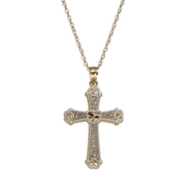 10k Gold Two Tone Openwork Cross Pendant Necklace, Womens Product Image