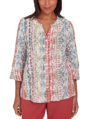 Petite Printed Button-Front 3/4-Sleeve Top Product Image