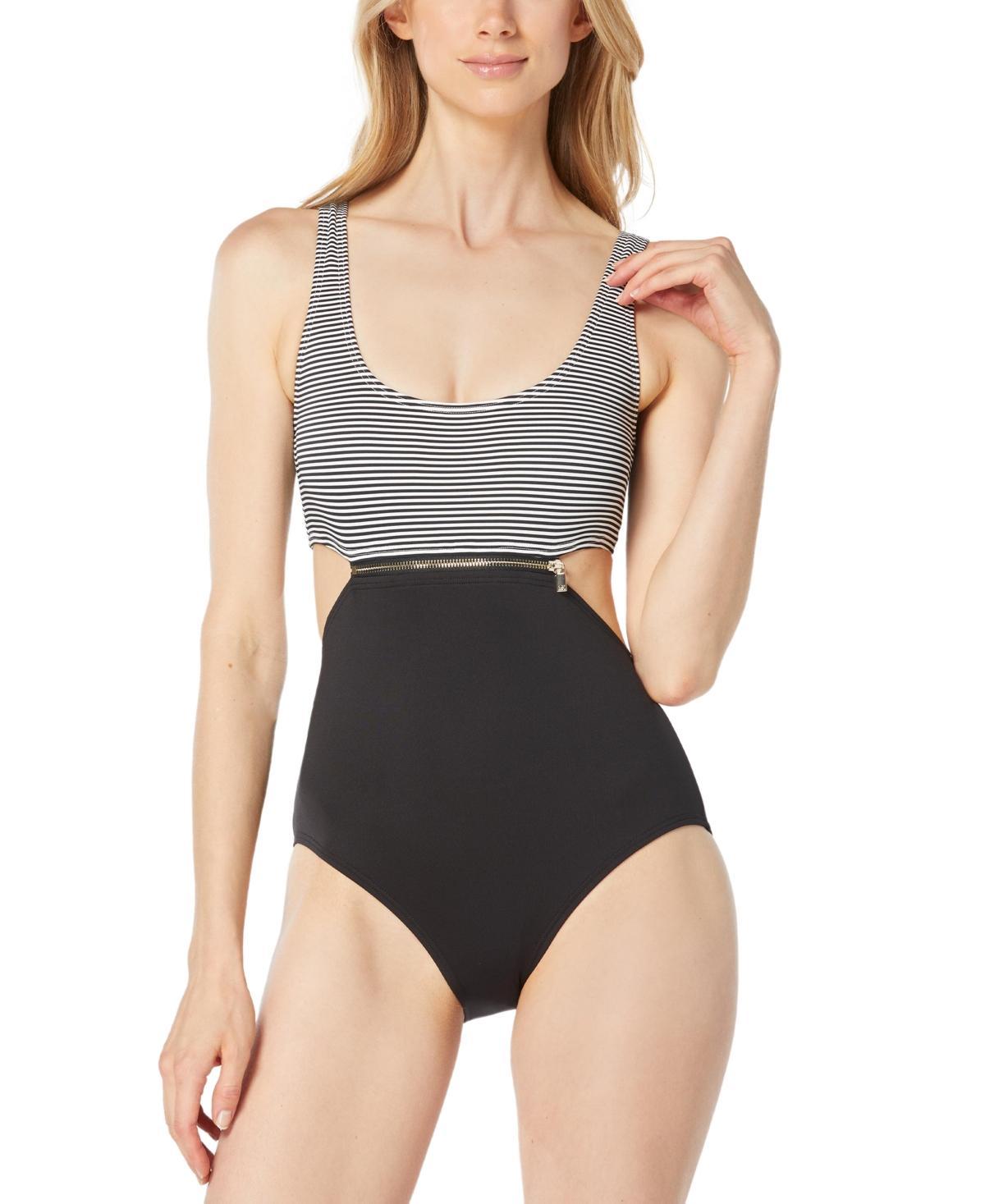 Michael Michael Kors Womens Zip-Detail Striped-Top One-Piece Swimsuit Product Image