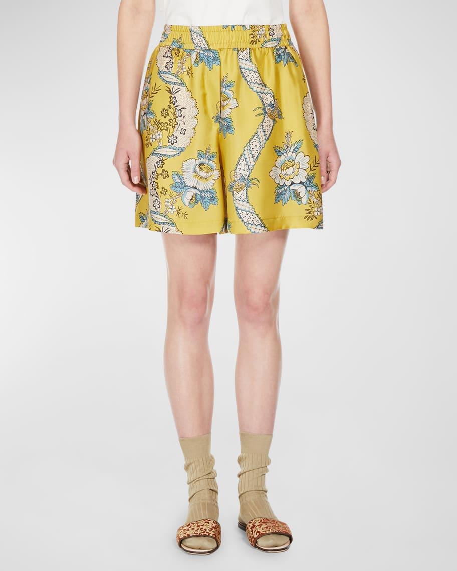 Tracia Floral-Print Silk Bermuda Shorts Product Image