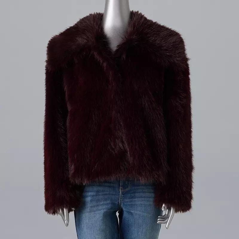 Womens Simply Vera Vera Wang Cropped Faux-Fur Coat Product Image