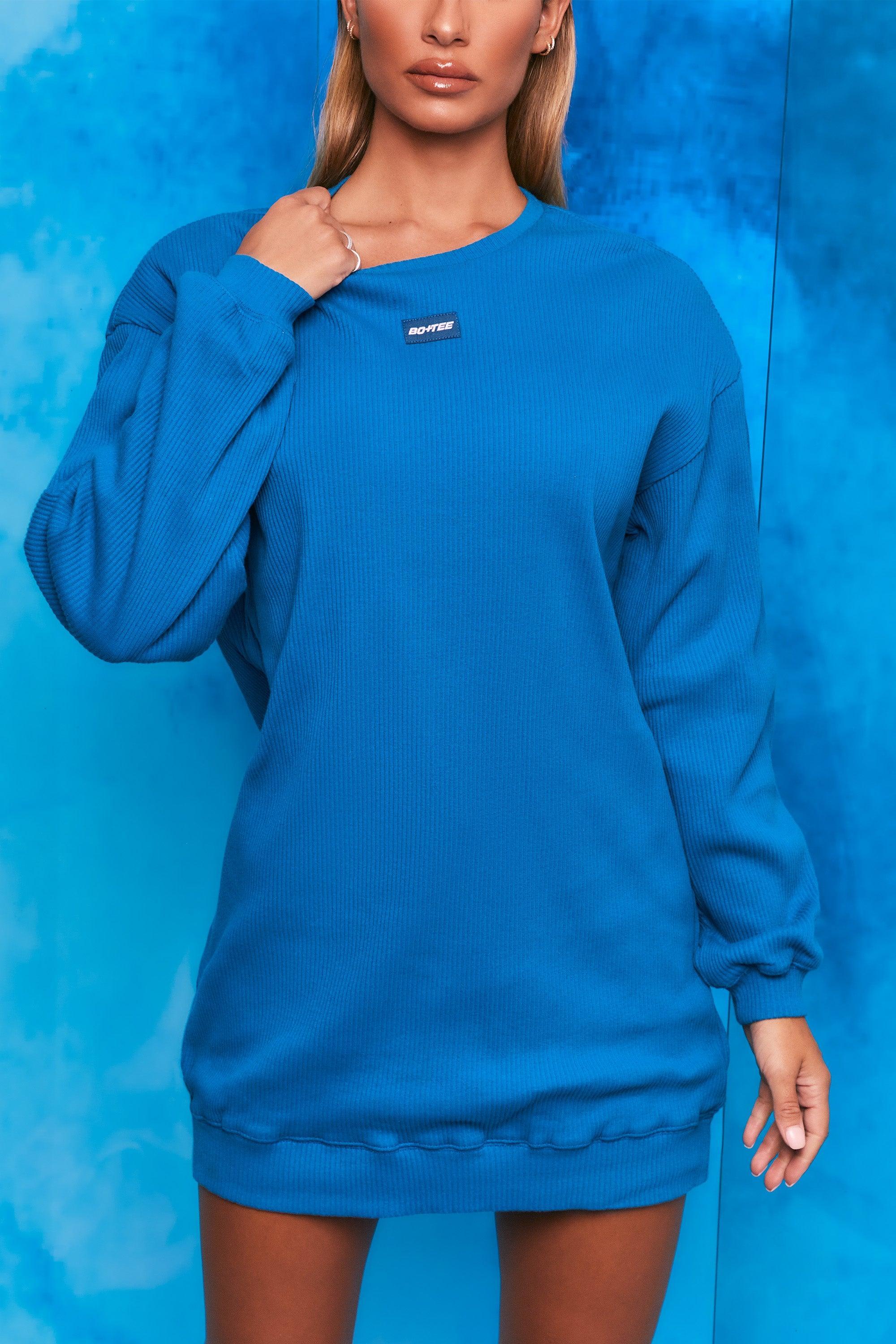 Recover Ribbed Longline Sweatshirt in Blue Female Product Image