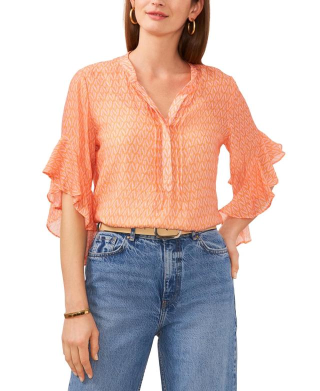 Women's Printed Pintuck Flutter-Sleeve Top Product Image