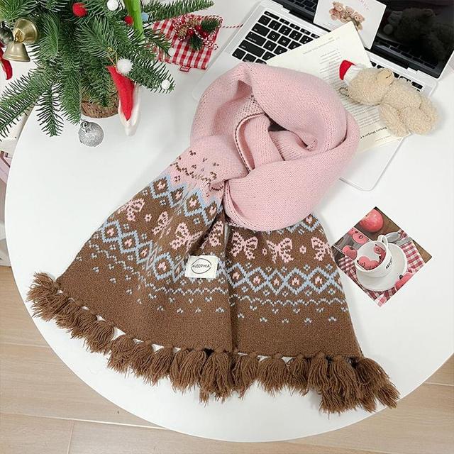 Bow Jacquard Applique Tassel Scarf Product Image