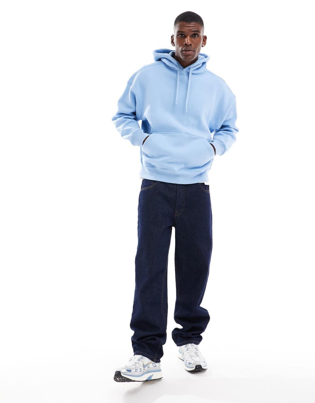 Pull&Bear basic hoodie in light blue Product Image