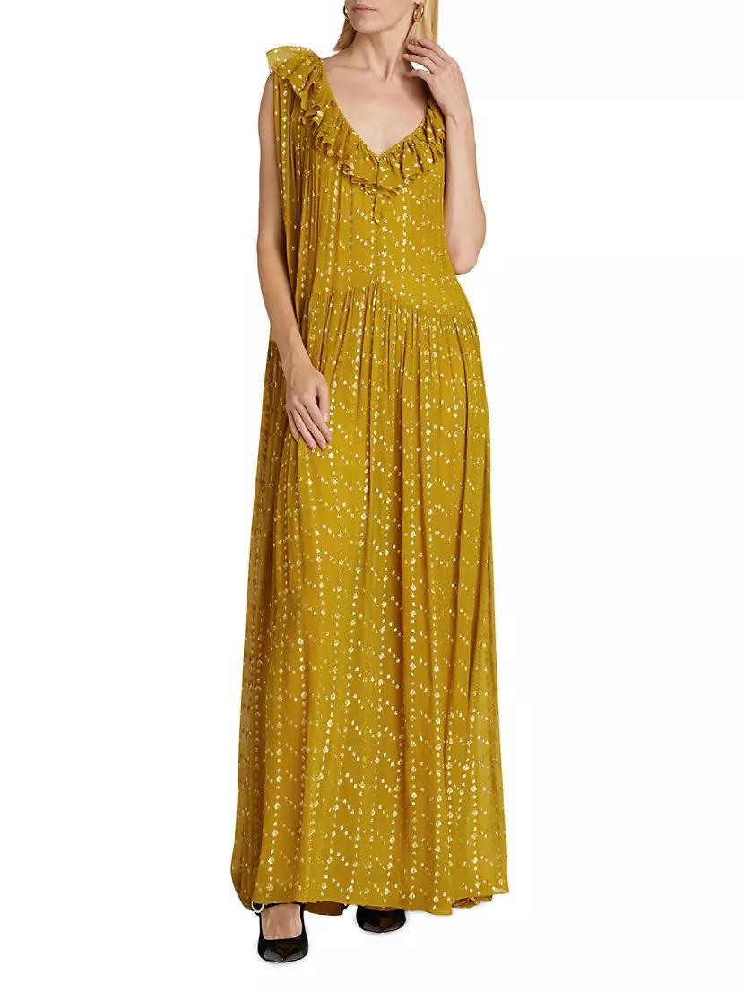 Metallic Silk Ruffled Maxi Dress Product Image