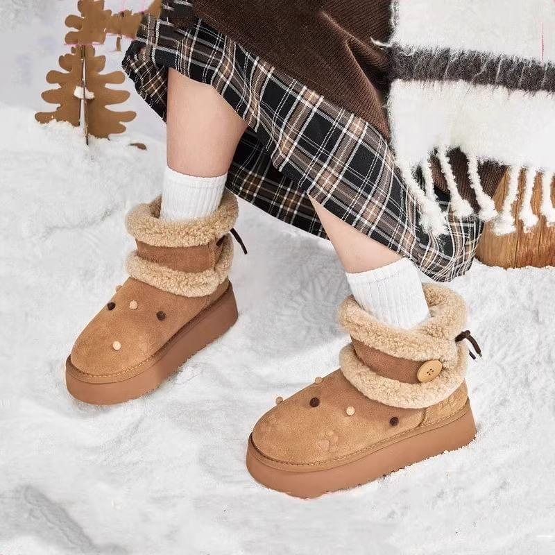 Paw Patterned Fleece-Lined Platform Short Snow Boots Product Image