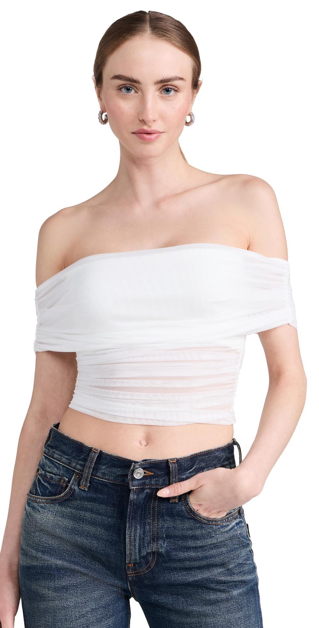 ALICE AND OLIVIA Isadola Over The Shoulder Ruched Top In Off White Product Image