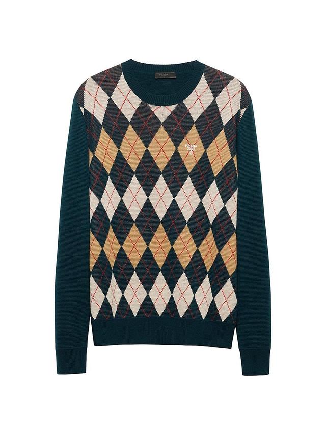 Mens Wool Crewneck Sweater with an Argyle Pattern Product Image