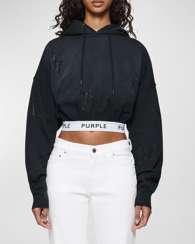 PURPLE BRAND Logo Band Cotton Graphic Crop Hoodie Product Image