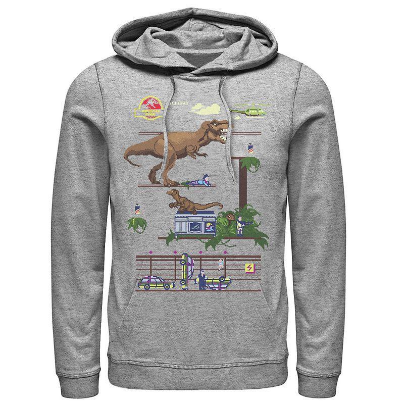 Mens Jurassic Park Digital Video Game Scene Graphic Pullover Hoodie Athletic Grey Product Image