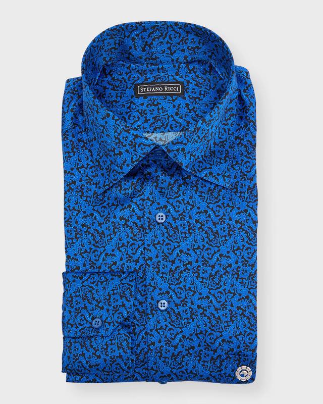 Mens Silk Damask-Print Sport Shirt Product Image