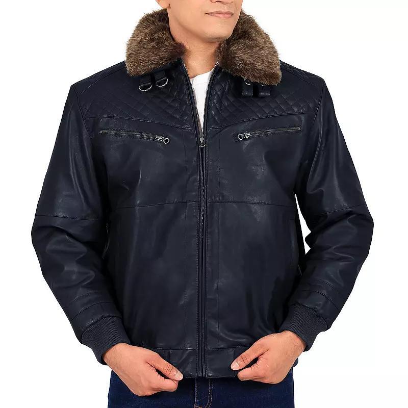 Big & Tall Franchise Club Leather Aviator Jacket, Mens Blue Product Image