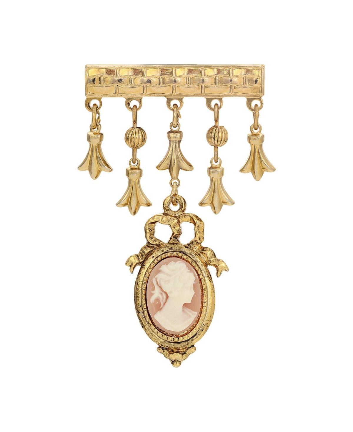 1928 Gold Tone Cameo Drop Bar Pin, Womens, Pink Product Image