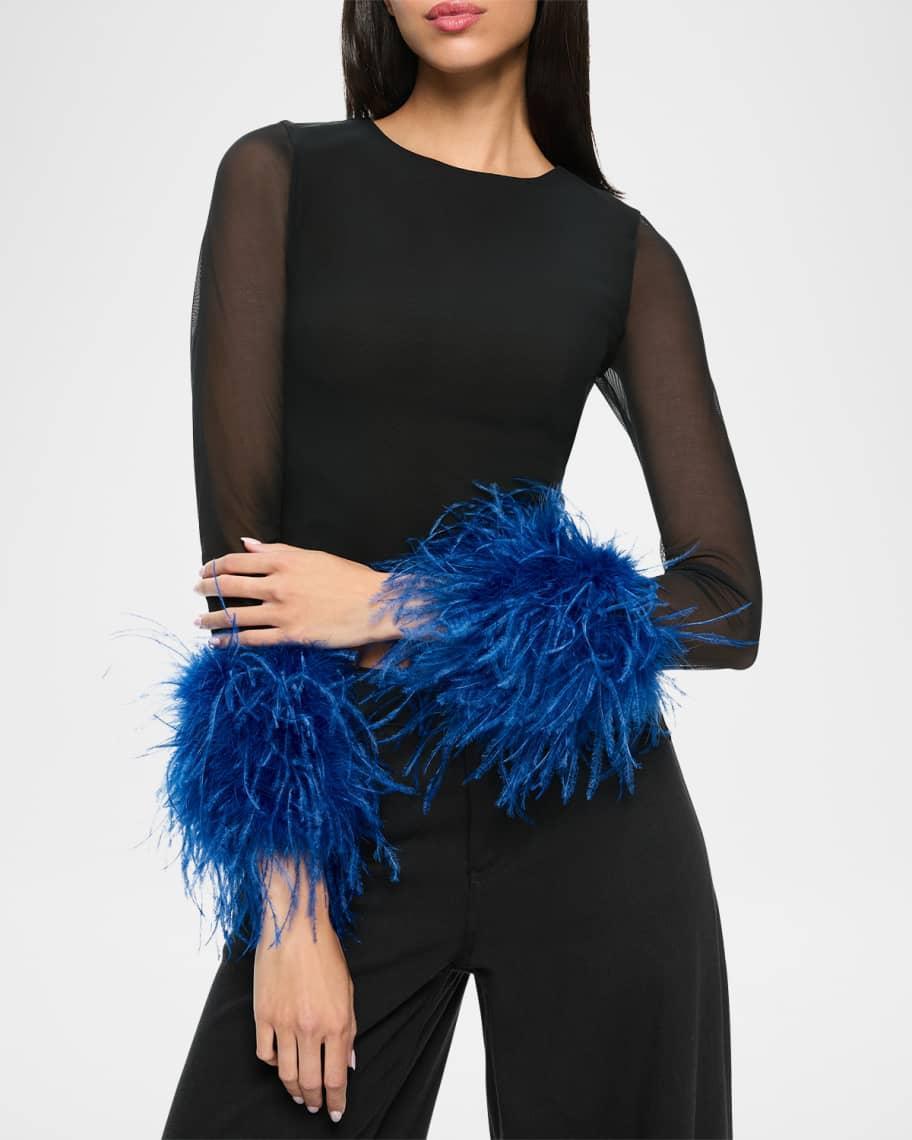 Delaina Long-Sleeve Mesh Feather Cuff Top Product Image