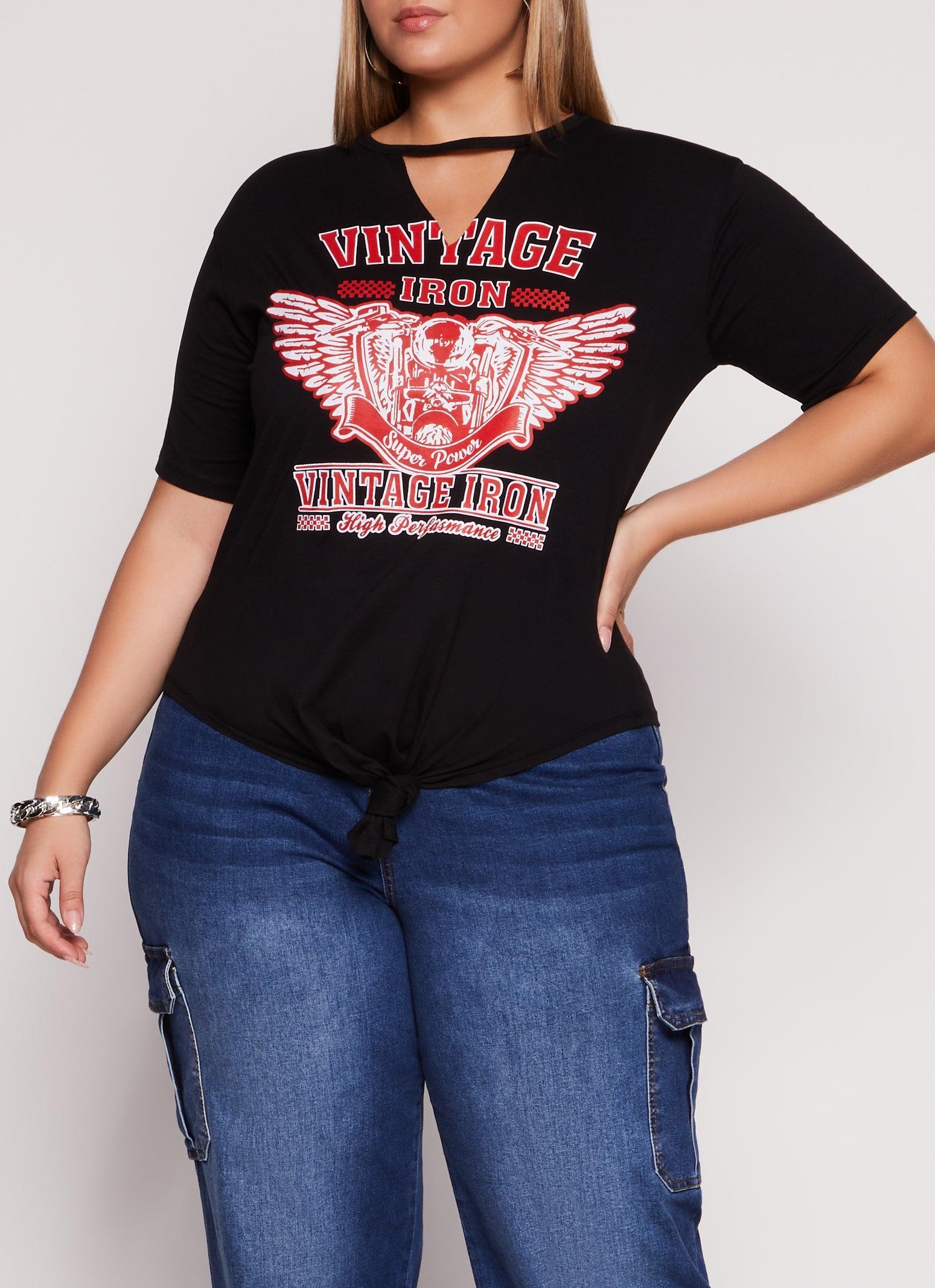 Womens Plus Size Vintage Iron Keyhole Graphic Tee product image