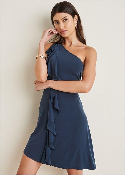 One Shoulder Drape Dress Product Image