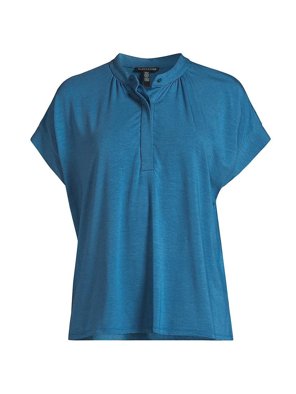 Womens Shirred Henley Top Product Image