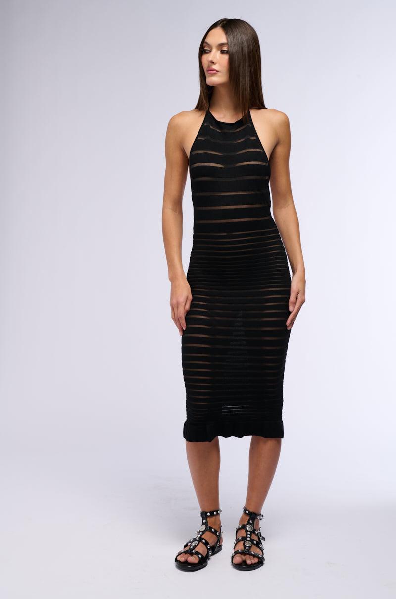 JULIE KNIT STRIPED MIDI DRESS IN BLACK Product Image