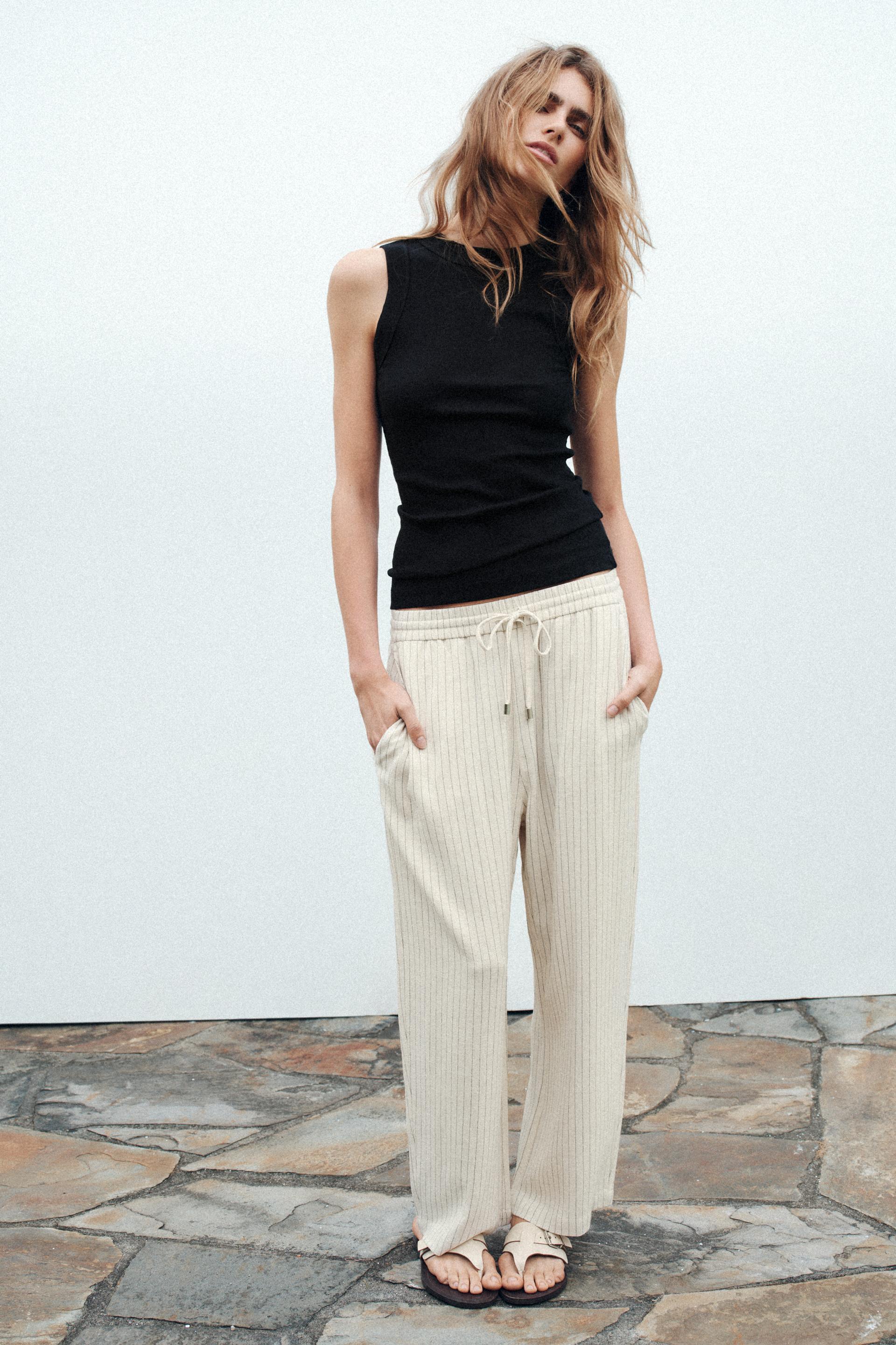 STRIPED LINEN BLEND PANTS Product Image